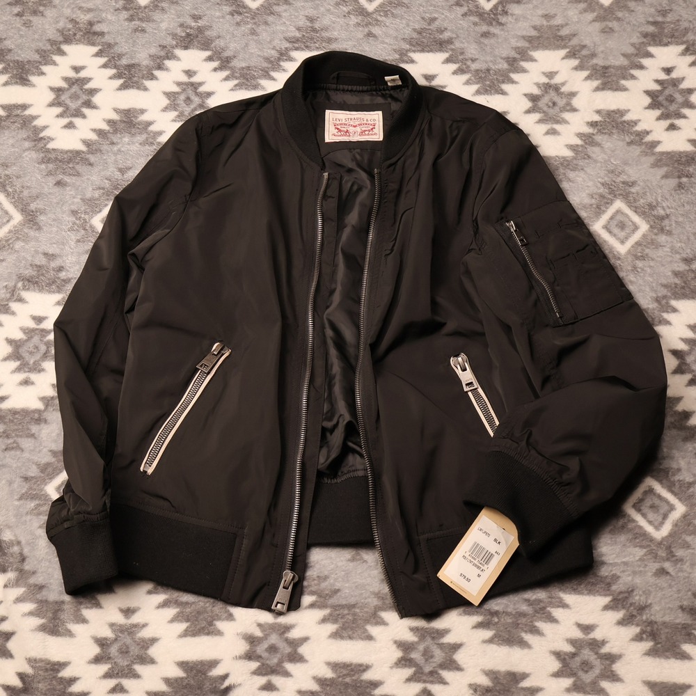 Levis Mens Poly Lightweight Bomber Jacket Black LW1JP570 Flight Coat M
